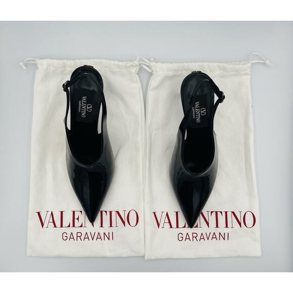 Valentino Garavani Black Patent Leather Slingback Pump Heels Size 38 US 8 - Picture 2 of 8